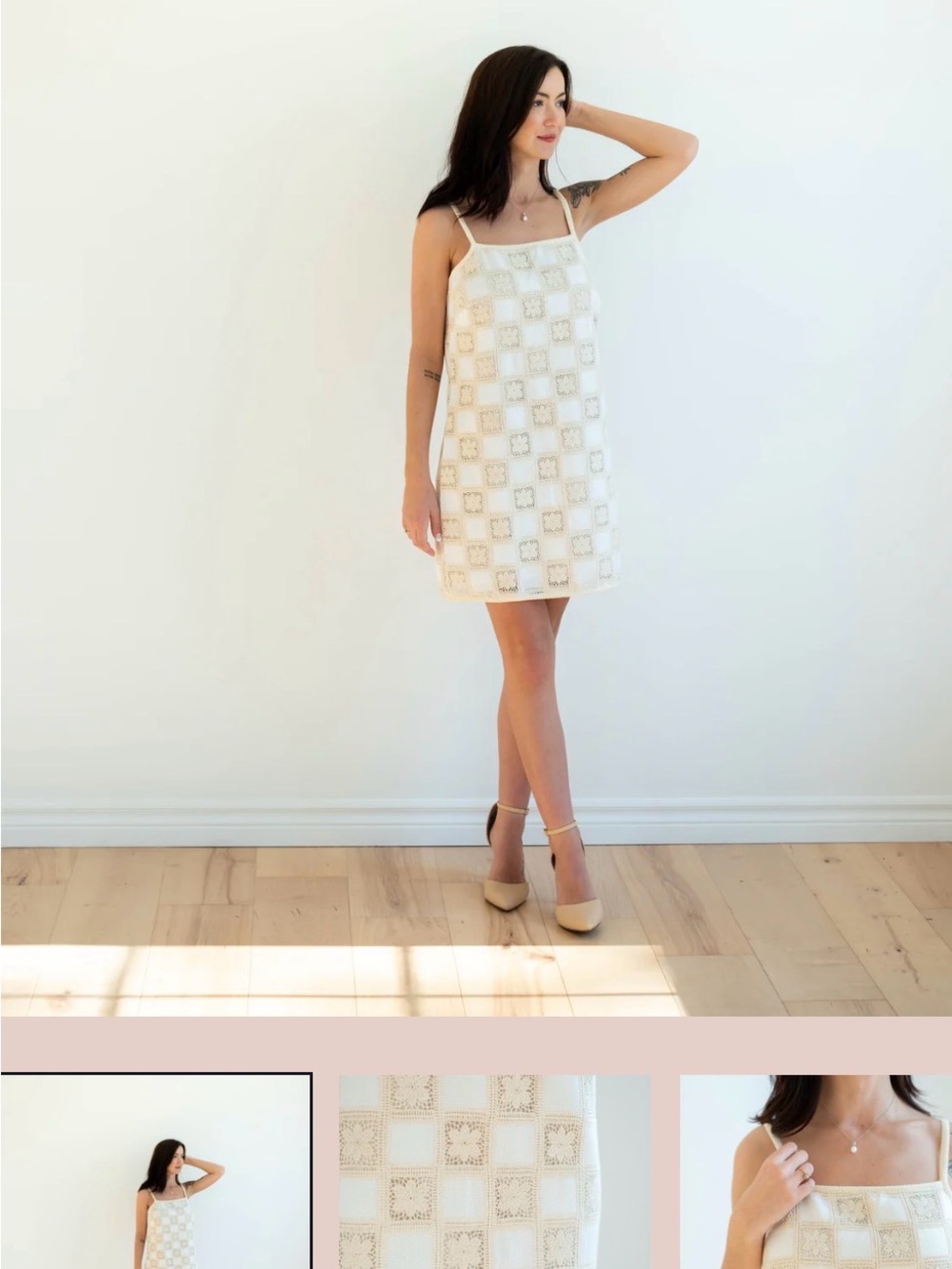 Just Me Cream Embroidered Square-Panel Mini Dress BOHO crochet Anthropology